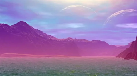 3D rendered fantasy alien planet. Rocks and lake Stock Footage 46983580