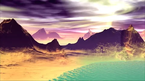 3D rendered fantasy alien planet. Rocks and lake Stock Footage 46983630