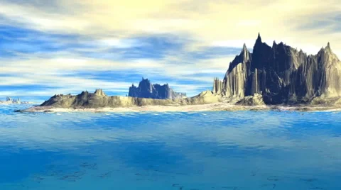 3D rendered fantasy alien planet. Rocks and lake Stock Footage 46985147