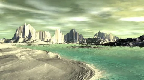 3D rendered fantasy alien planet. Rocks and lake Stock Footage 46985348