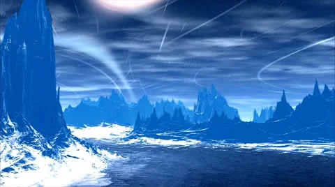 3D rendered fantasy alien planet. Rocks and lake Stock Footage 46985354