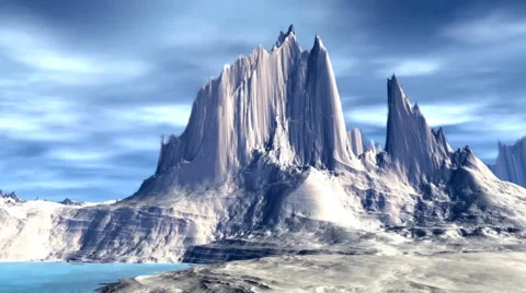 3D rendered fantasy alien planet. Rocks and lake Stock Footage 46985626