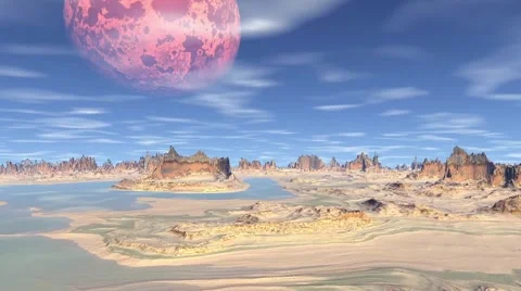 3D rendered fantasy alien planet. Rocks and lake Stock Footage 47897122