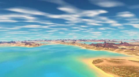 3D rendered fantasy alien planet. Rocks and lake Stock Footage 47897125