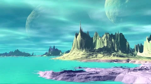 3D rendered fantasy alien planet. Rocks and  moon Stock Footage 48485402