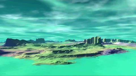 3D rendered fantasy alien planet. Rocks and sky Stock Footage 48485403