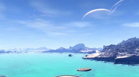 3D rendered fantasy alien planet. Rocks and  moon Stock Footage 48576512
