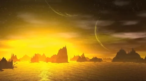 3D rendered fantasy alien planet. Rocks and  moon Stock Footage 48576553