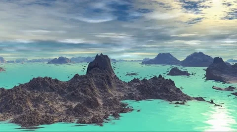 3D rendered fantasy alien planet. Rocks and sky Stock Footage 48576555