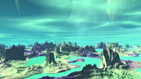 3D rendered fantasy alien planet. Rocks and  moon Stock Footage 48576564