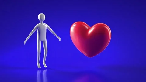 3D Rendered Figure Beside Large Red Heart on Vibrant Blue Background Evokin.. Stock-Footage 314069461