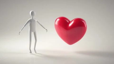 3D Rendered Figure with Glossy Red Heart Symbol of Love, Connection, and Af.. Video stock 314069468