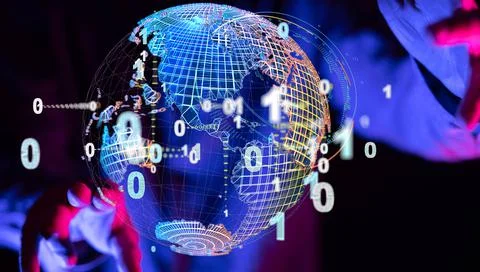 3D rendered futuristic globe with binary code 스톡 사진