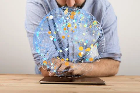 3D rendered futuristic globe with users connected to each other Stock Photos