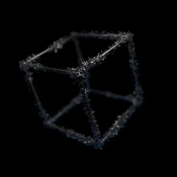 3d rendered geometric with cloned small particle objects with spikes. Metal m Illustrazione stock
