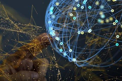 3D rendered global network hovering in mans hand イラスト素材