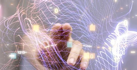 3D rendered global network hovering in mans hand Stock Photos