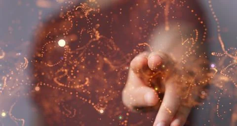 3D rendered global network hovering in mans hand 写真素材