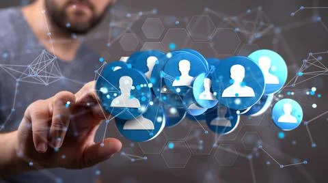 3D rendered global network hovering in mans hand 写真素材