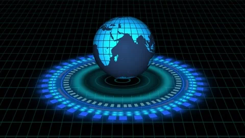 3D rendered globe on a glowing blue digital platform with a grid animated b.. Stock Footage 330476416