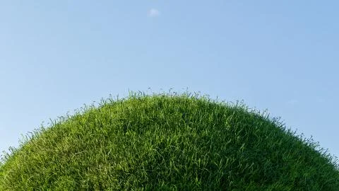 3D rendered of green grass field on small hills and clear blue sky. Stock Illustration