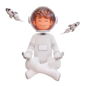 3D rendered happy astronaut meditating isolated on a white background with rocke Stock Illustration