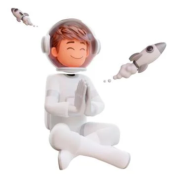 3D rendered happy astronaut meditating isolated on a white background with rocke Stock Illustration