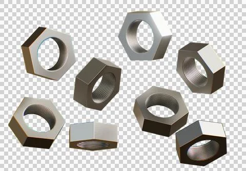 3D rendered hex nuts in dark metallic finish Stock Illustration
