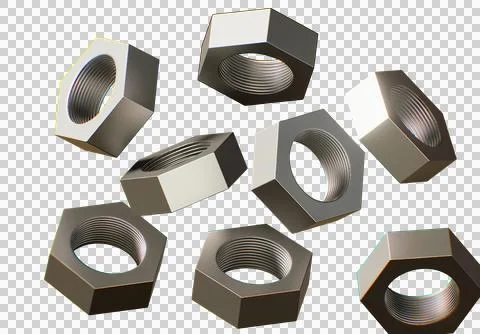 3D rendered hex nuts in dark metallic finish Stock Illustration