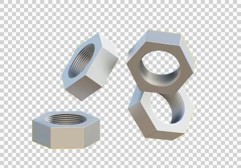 3D rendered hex nuts in dark metallic finish Stock Illustration