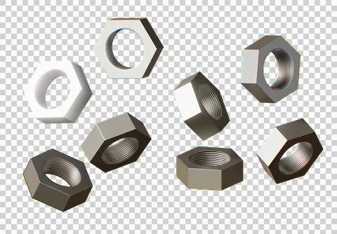 3D rendered hex nuts in dark metallic finish Stock Illustration