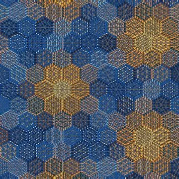 3d rendered hexagon shape with colorful geometrical patterns 스톡 일러스트