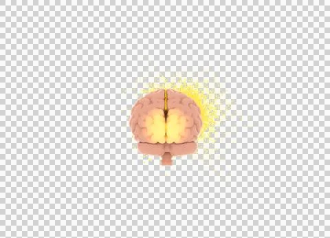 3D rendered human brain with glowing yellow neural activity and dynamic par.. Stock Illustration