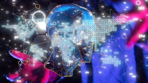 3D rendered human head, the concept of artificial intelligence Stock Photos