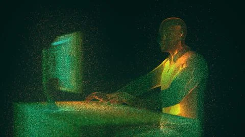 3d rendered illustration of Admin Working in Front of Desktop Computer Stock-Illustration