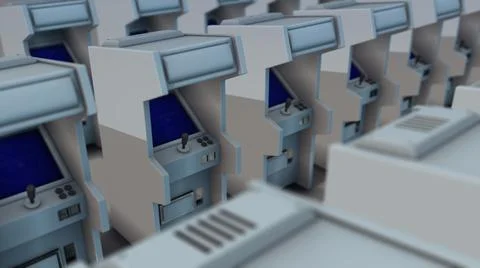 3d rendered illustration of Arcade Game Machines in a row in white background Stockillustratie