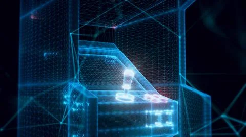 3d rendered illustration of Arcade game machine hologram close up Illustrazione stock