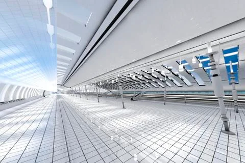 3D rendered illustration, Architecture visualisation of a futuristic interior Stock Illustration