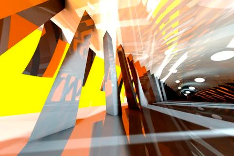 3D rendered illustration, architecture visualization of a futuristic interior Stock Illustration