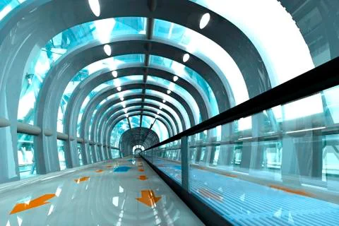 3D Rendered Illustration, Architecture visualization of a futuristic subway or Stock Illustration