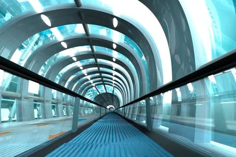 3D Rendered Illustration, Architecture visualization of a futuristic subway or Stock Illustration
