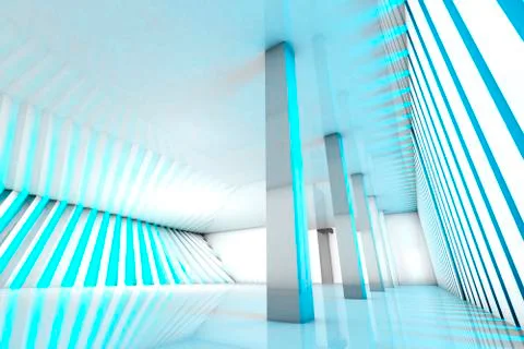 3D rendered illustration, architecture visualization of a futuristic interior Stock Illustration