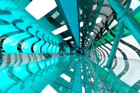3D Rendered Illustration, Architecture visualization of a futuristic subway or Illustrazione stock