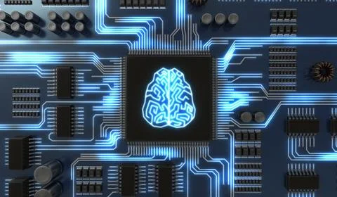 3D rendered illustration of artificial intelligence electronic circuit. Micro Stockillustratie