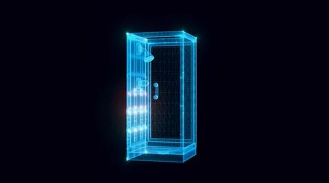 3d rendered illustration of Bath Room Shower Blue hologram rotating Stock Illustration