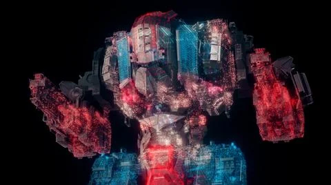 3d rendered illustration of Big Robot Mech hologram Illustrazione stock