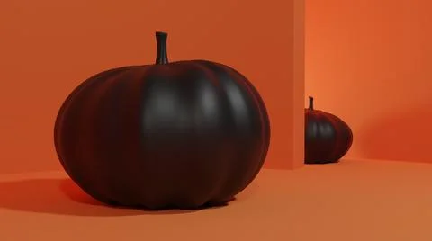 3D Rendered illustration of black Pumpkins on orange background. Stock Illustration
