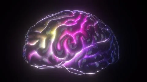 3d Rendered Illustration of Brain Model with Neural Network Impulses Stock Illustration