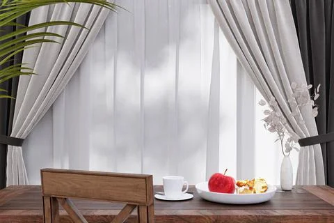 3d rendered illustration of a breakfast serving on a sunlit table by a window Stock Illustration