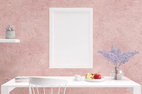 3d rendered illustration of a breakfast serving on a white table by a wall wi Stock Illustration